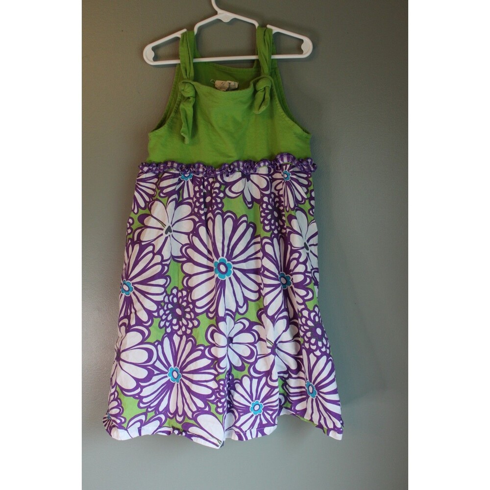 Corky's Kids Brand Girls Sundress Green Bodice Purple White Floral Girls Size 8